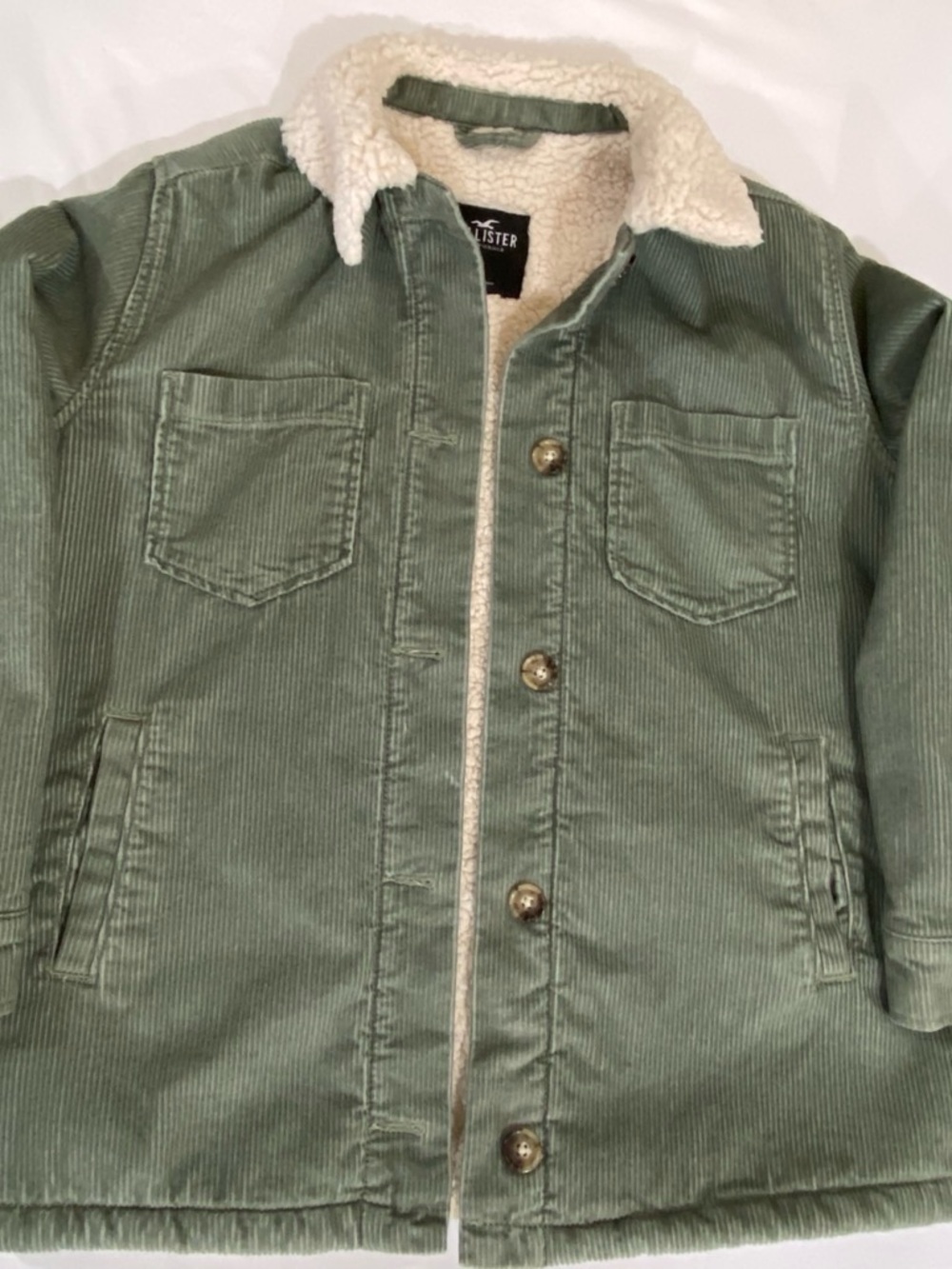 Hollister Sage Green Corduroy Sherpa-Lined Shirt Jacket Small button up cozy